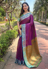 Womens Fashion Ethnic Kanjeevaram Purple Color Sarees-MLSHWSA1918PUP